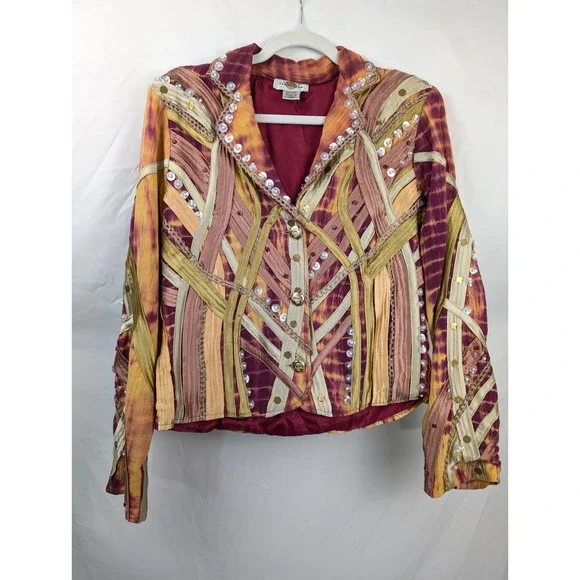 Vintage Y2K Womens Beaded Quilted Jacket Size XS Cottagecore Boho Indie Tapestry - Picture 2 of 9